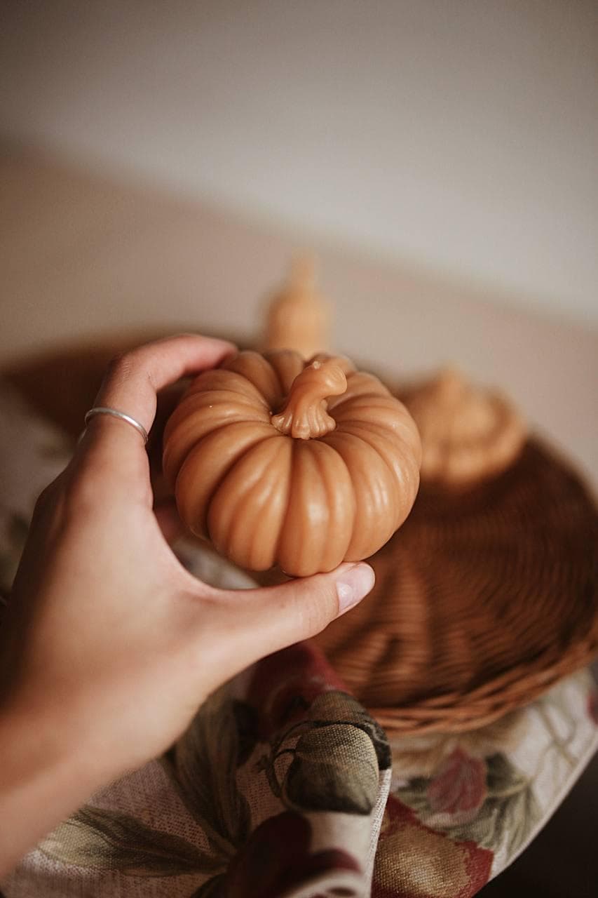 Handmade Beeswax Pumpkin Candle Set 4